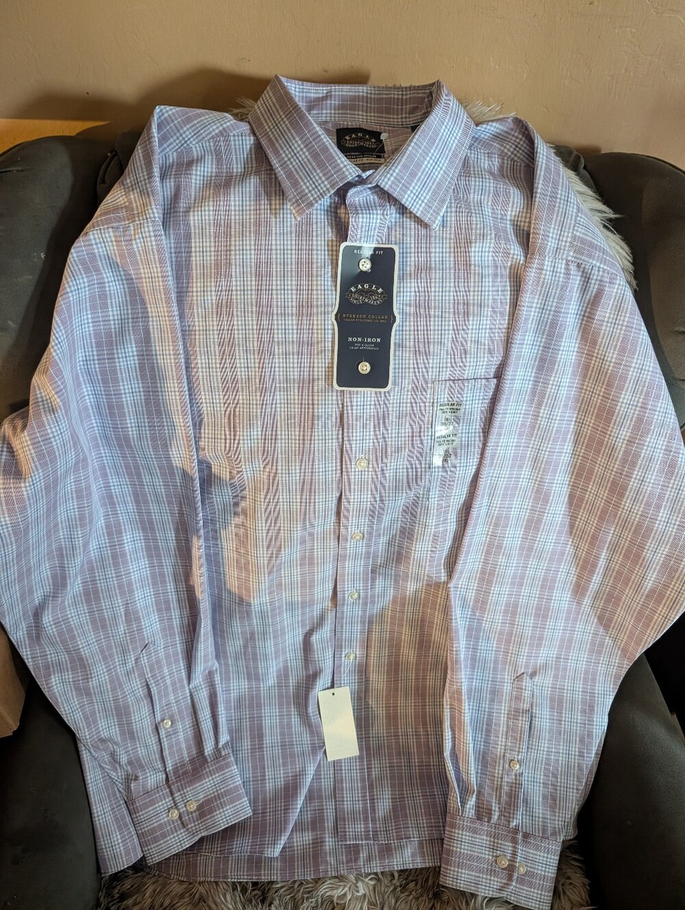 Eagle  Men's Light Purple Plaid Button-Down Shirt